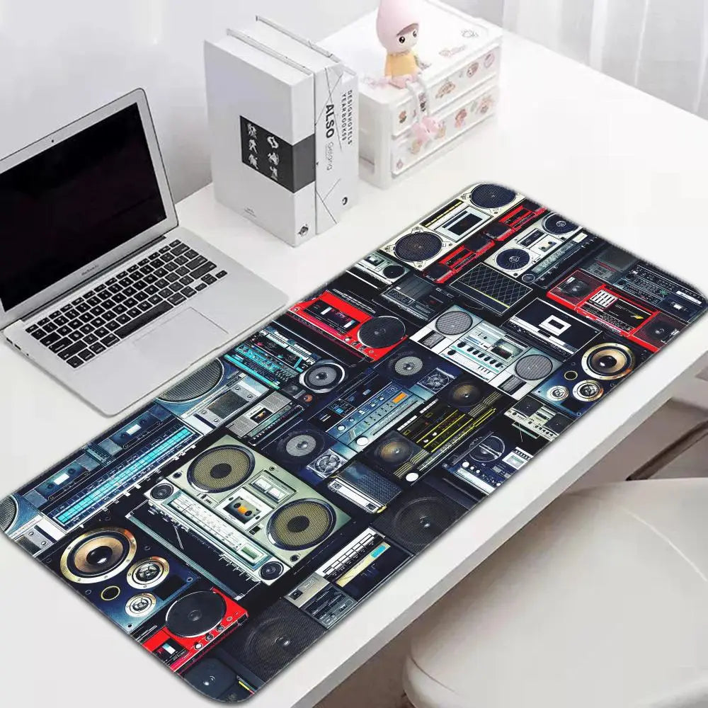 Vintage Boombox Radio Large Gaming MousePad Non Slip Keyboard Desk Mat Retro Audio Device Print Desktop Mousepad Gamer Table Mat