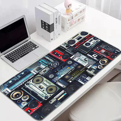 Vintage Boombox Radio Large Gaming MousePad Non Slip Keyboard Desk Mat Retro Audio Device Print Desktop Mousepad Gamer Table Mat