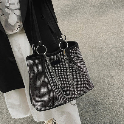 Yogodlns Luxury Rhinestone Bucket Bag For Women Fashion Brands Shouldr Bag Trendy Underarm Bag Shopping Handbag Purse Bolsa