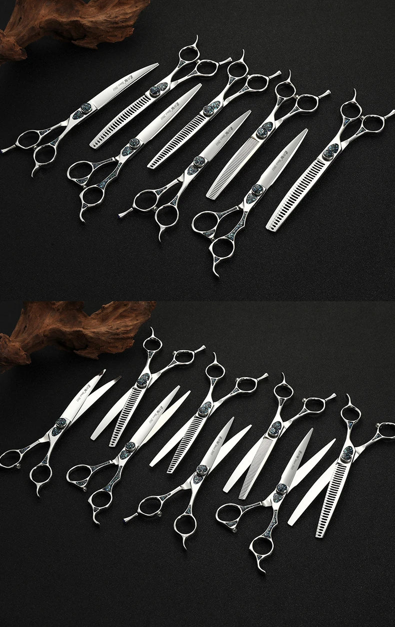 Fenice King Series 7/7.5Inch VG10 Shell Bearing Screws Dog Trimming Grooming Straight Curved Thinner Chunker Pet Scissors Tools