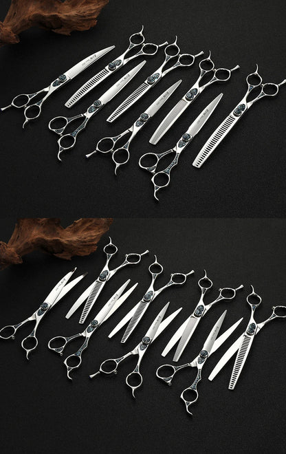 Fenice King Series 7/7.5Inch VG10 Shell Bearing Screws Dog Trimming Grooming Straight Curved Thinner Chunker Pet Scissors Tools