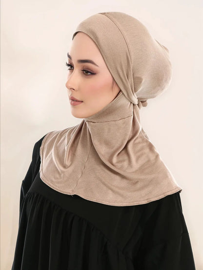 Balaclava Inner Hijabs Women Solid Color Tie Back Elasticity Hijabs Full Cover Head Muslim Soft Cotton Jersey Turban Headscarf