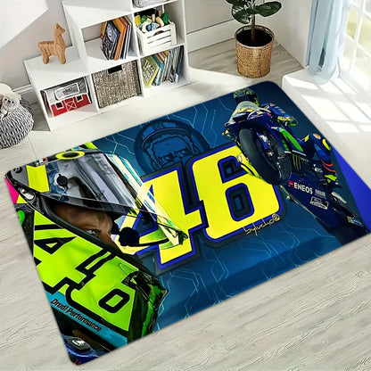 Motorcycle Racer The Doctor Carpet Mat Black Yellow Racing Track Living Room Rug with Number 46 Dynamic Design Home Decoration
