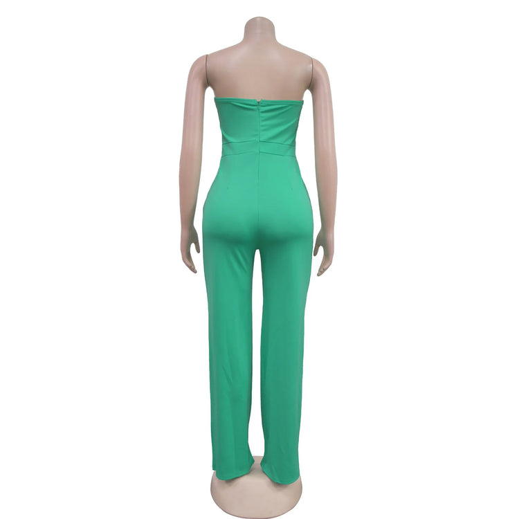 HBLL Women's Elegant Button Strapless Sleeveless Irregular Jumpsuits One Piece Metal Button Decor Overalls Outfit Night Clubwear