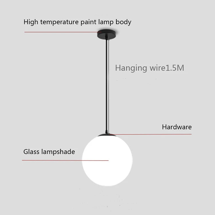 Gold/Black/silv Glass Ball Pendant Lights White Globe Hanging Lamps Bar Restaurant Deco Luminaire Bedroom Light E27 Pendant Lamp