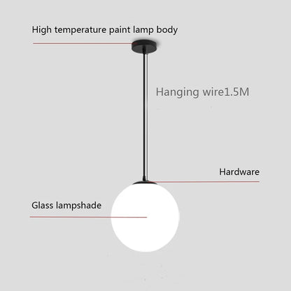 Gold/Black/silv Glass Ball Pendant Lights White Globe Hanging Lamps Bar Restaurant Deco Luminaire Bedroom Light E27 Pendant Lamp