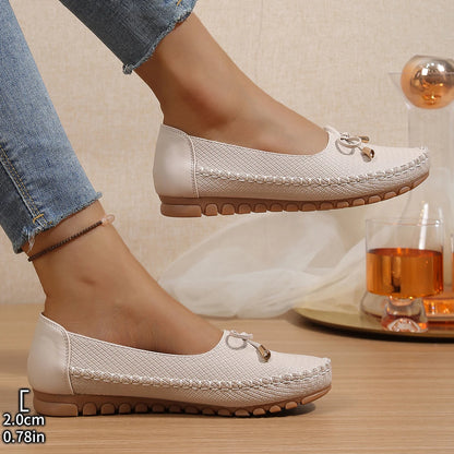 Goreyodoly Womens Casual Slip On Flats Woven Pattern Bow Breathable Lightweight Comfortable Daily Walking Shoes