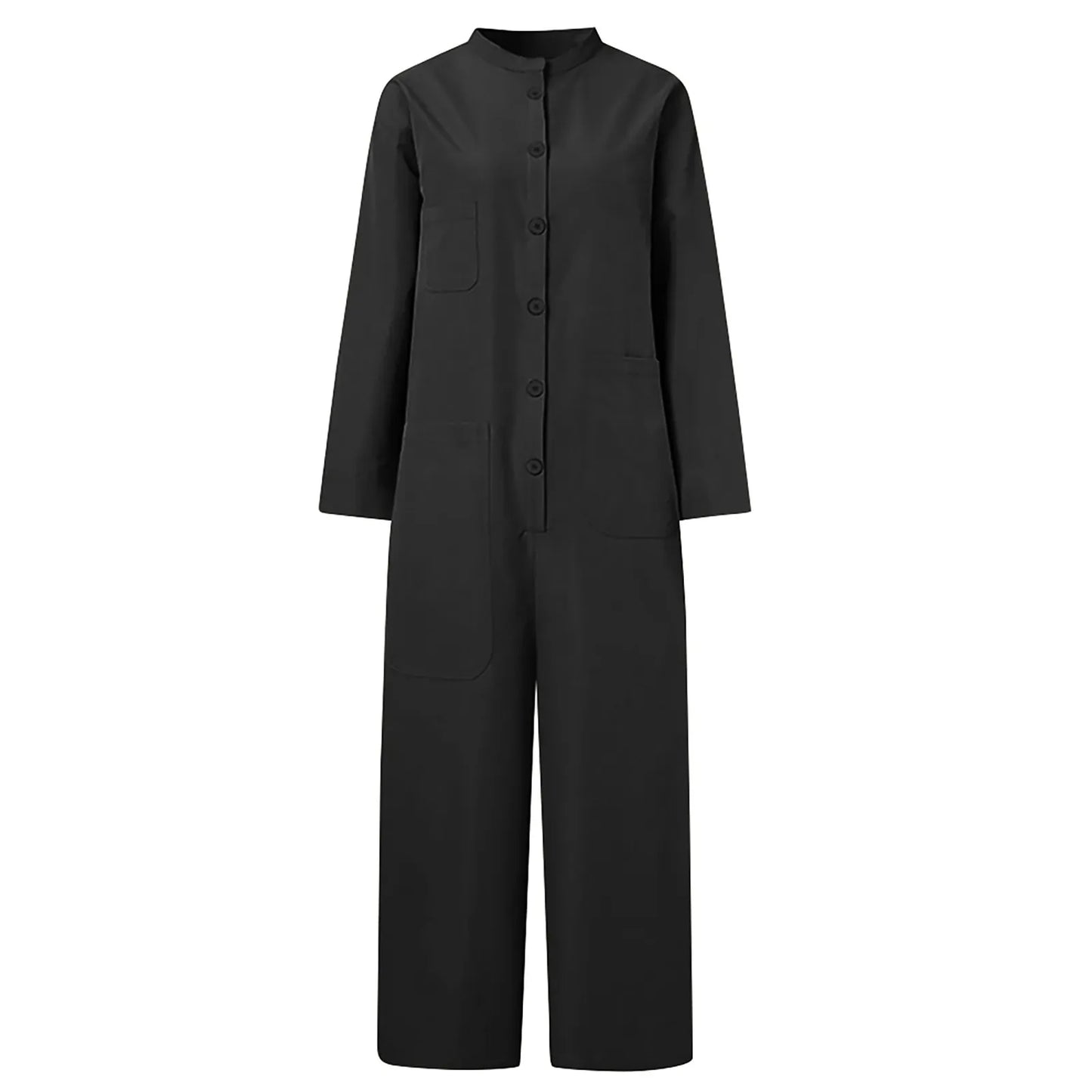 Women Jumpsuit 2024 Female Oversized Romper Autumn Loose Pockets Overalls Casual Solid Stand Collar Bottom