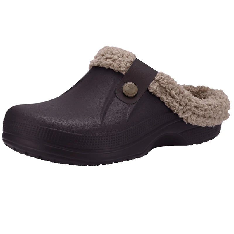 Smile Winter Fuzzy Slippers for Women Men Indoor Outdoor Fur Lined Clogs Waterproof Warm House Slippers Garden Clogs Light Shoes