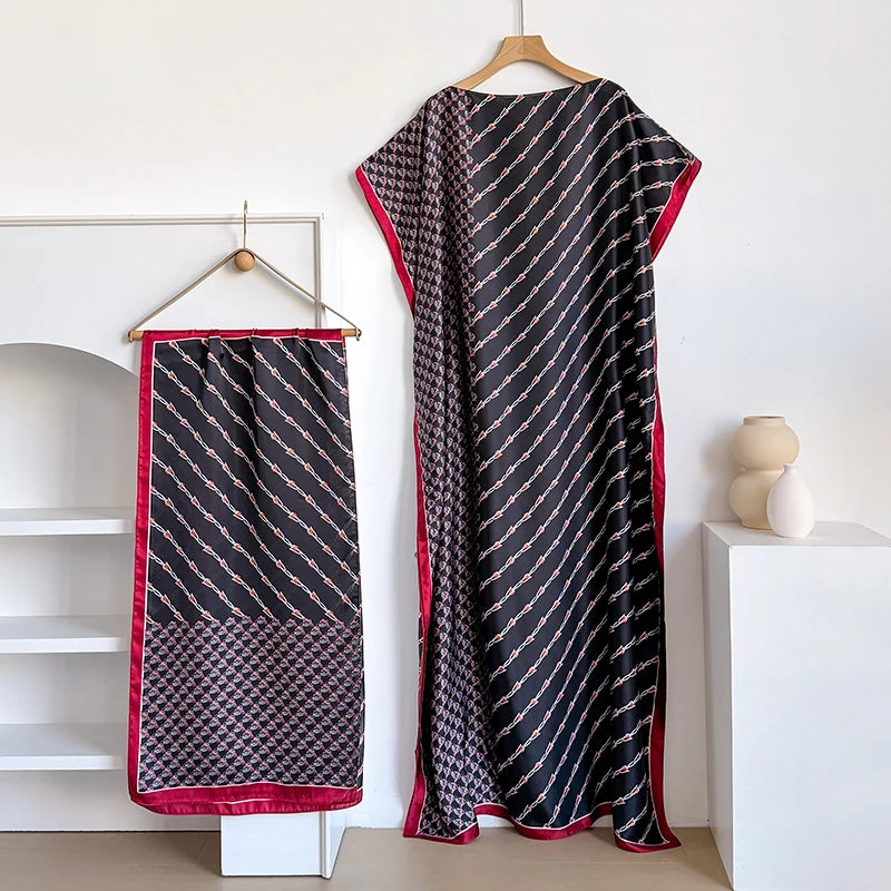 Ladies Scarf New Dubai Fashion Print Design Women Long Dress 2026 Summer Beach Party Loose Dress Silk Soft African Abaya MOOMOO