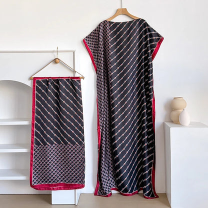 Ladies Scarf New Dubai Fashion Print Design Women Long Dress 2026 Summer Beach Party Loose Dress Silk Soft African Abaya MOOMOO