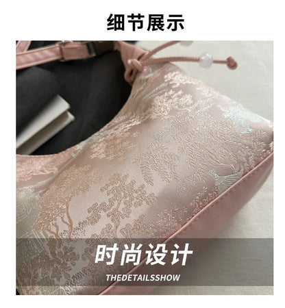 Fashion Luxury Women Embroidery Shoulder Bag Nylon Pearl Pendant Bucket Bag Versatile Handbag Retro Women Crossbody Bags сумка
