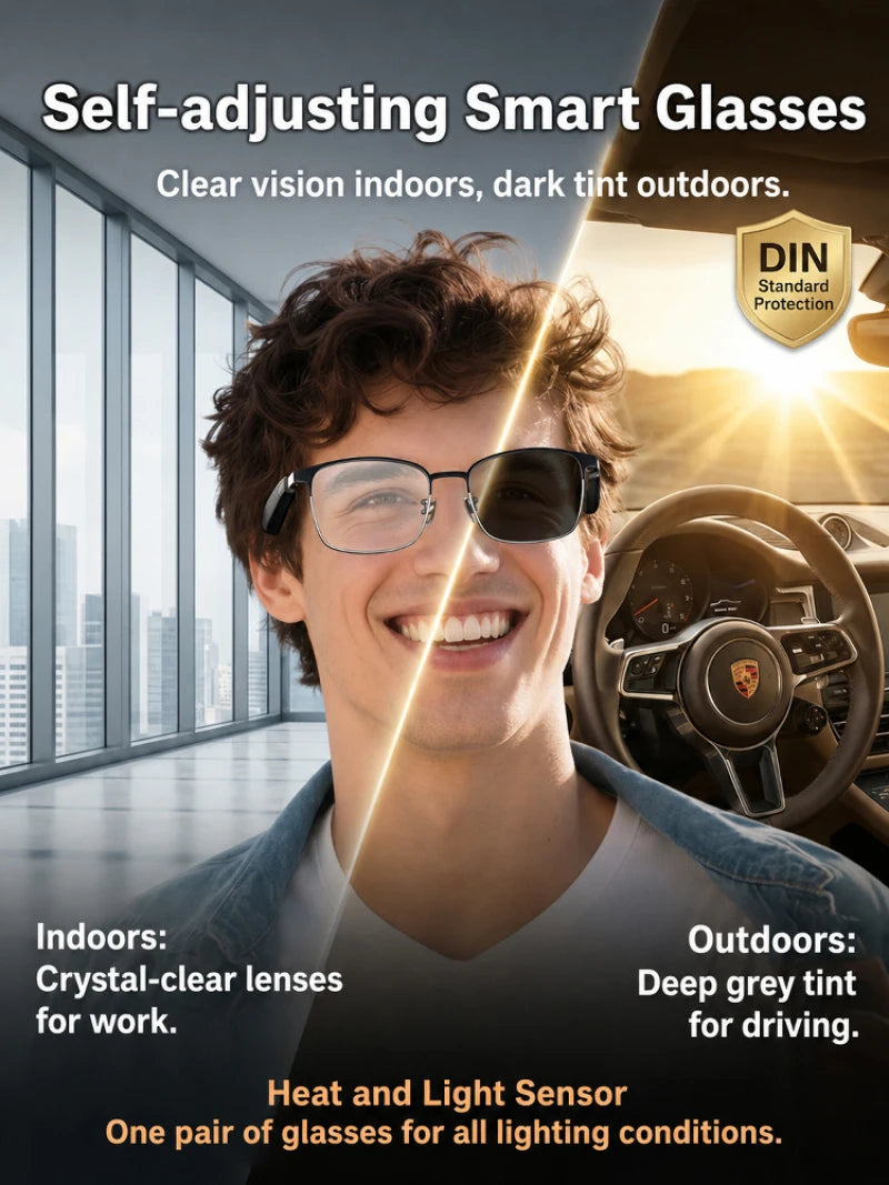 AI Smart Glasses Photochromic Lenses Touch Voice Control Bluetooth Call Real-Time Translation UV400 Multifunctional Eyewear