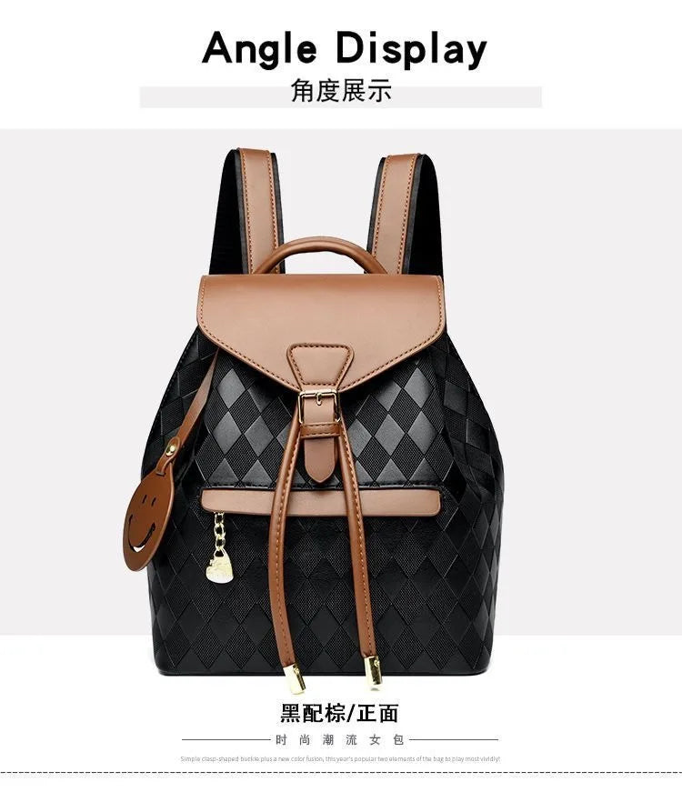 Women Backpack Soft Pu Leather Black Casual Multifunctional College Bag Capacity Shoulder Bag Trave Handle Bag