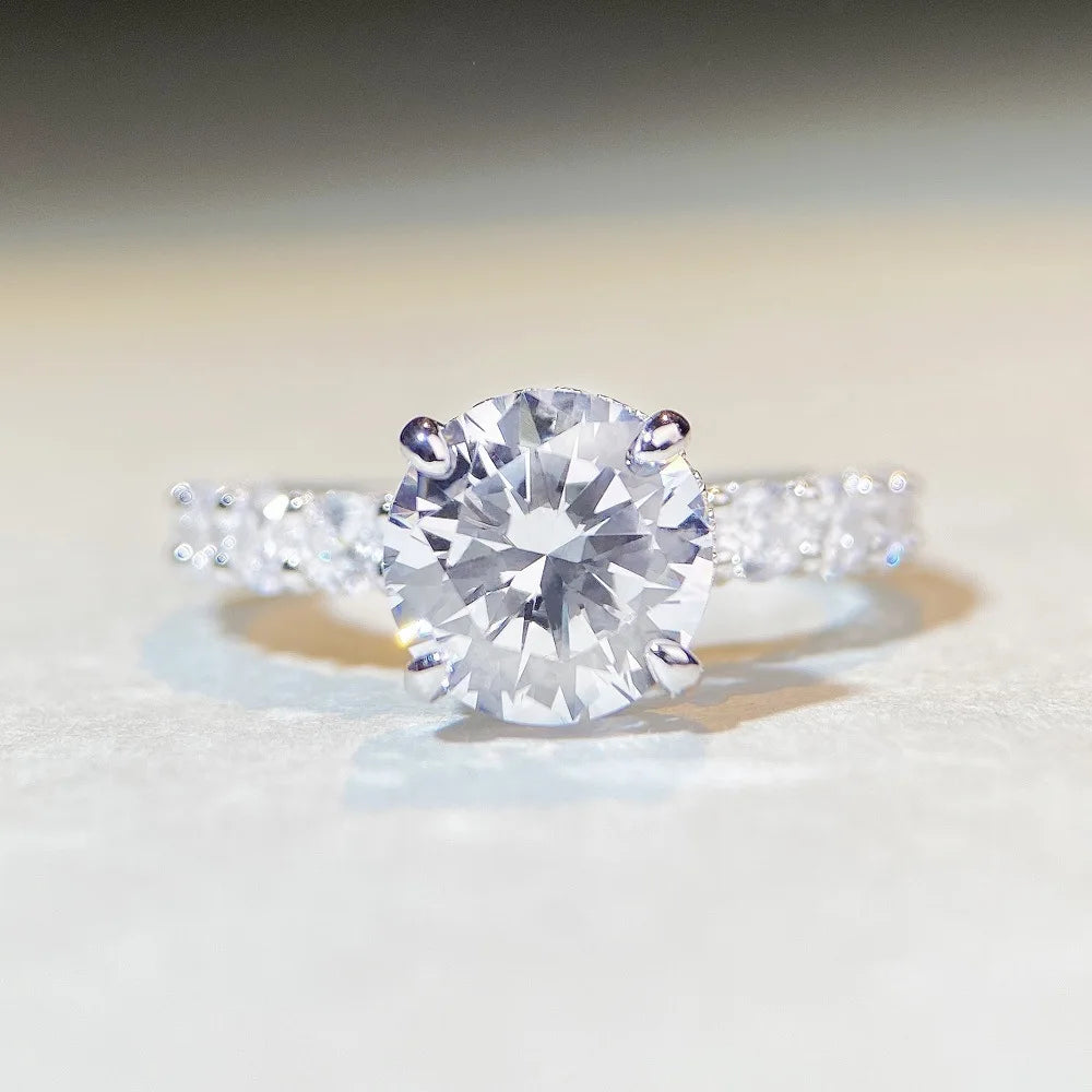 18K white gold and platinum PT950 moissanite diamond ring for women sterling silver 3 carat four-claw diamond ring for wedding