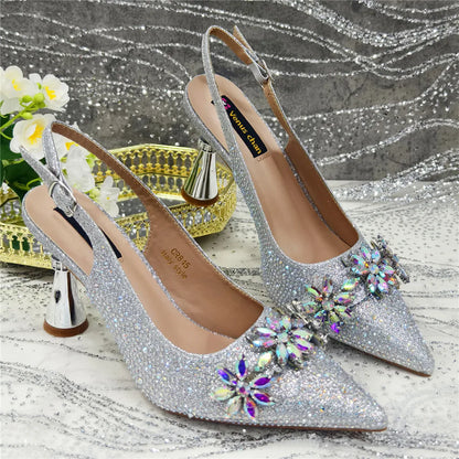 New Fashion Pointed Toe Shoes Heels Elegant Italian Woman Wedding for Party Shoes Women Party Pumps Decorated with Rhinestone