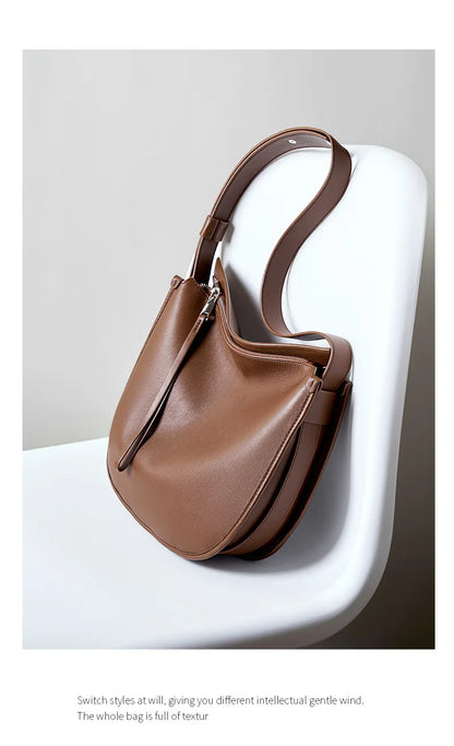Women's Genuine Grade Cow Leather Bag Luxury Designer Ladies Shoulder Crossbody Purse Bag Female Cowhide Large Capacity Tote Bag