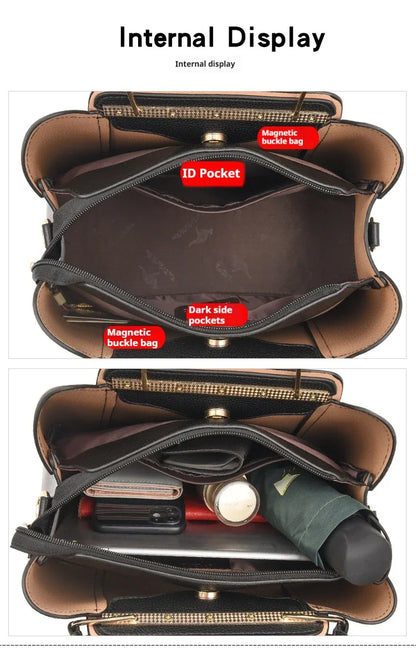 Fashion Women Soft PU Leather Handle Handbag Designer Shoulder Crossbody Bag Ladies Large Capacity Shopping Messenger Tote Bag