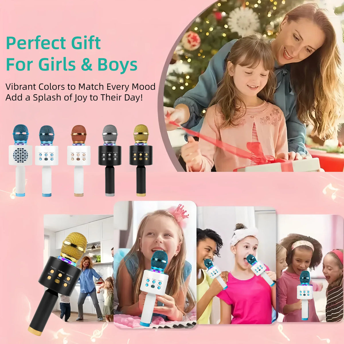 Wireless Karaoke Microphone Bluetooth Speaker LED Light Portable Singing Mic with Voice Changer for Kids Adults Party Outdoor Birthday Gift Car Travel Home KTV Rechargeable Handheld Karaoke Machine Christmas Present Fun Toy C