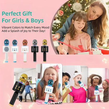 Wireless Karaoke Microphone Bluetooth Speaker LED Light Portable Singing Mic with Voice Changer for Kids Adults Party Outdoor Birthday Gift Car Travel Home KTV Rechargeable Handheld Karaoke Machine Christmas Present Fun Toy C