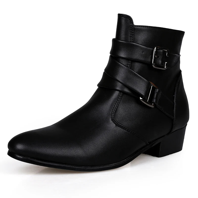 Leather Chelsea Boots Men Designer 2024 White Dress Boots Men Casual High top Buckle Strap Formal Shoes Men Motorcycle Boots