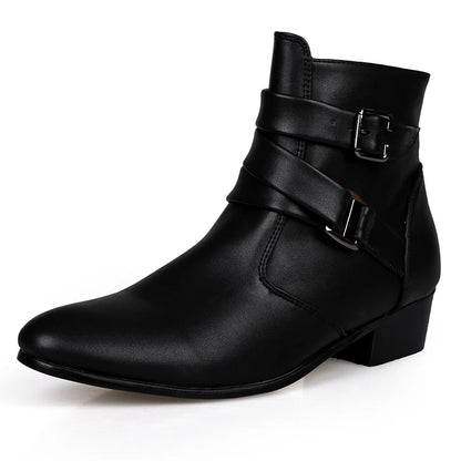 Leather Chelsea Boots Men Designer 2024 White Dress Boots Men Casual High top Buckle Strap Formal Shoes Men Motorcycle Boots