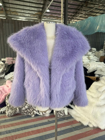 Women's Winter Fur Coat Mink Fur Large Lapel Fluffy Short Top in Large Size for Warmth And Style
