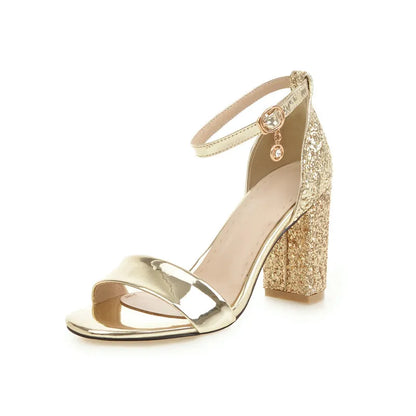 Luxury Silver Gold Summer Sandals for Women Elegant Block High Heels Flip Flop Sequined Party Wedding Shoes Ladies Large Size 45