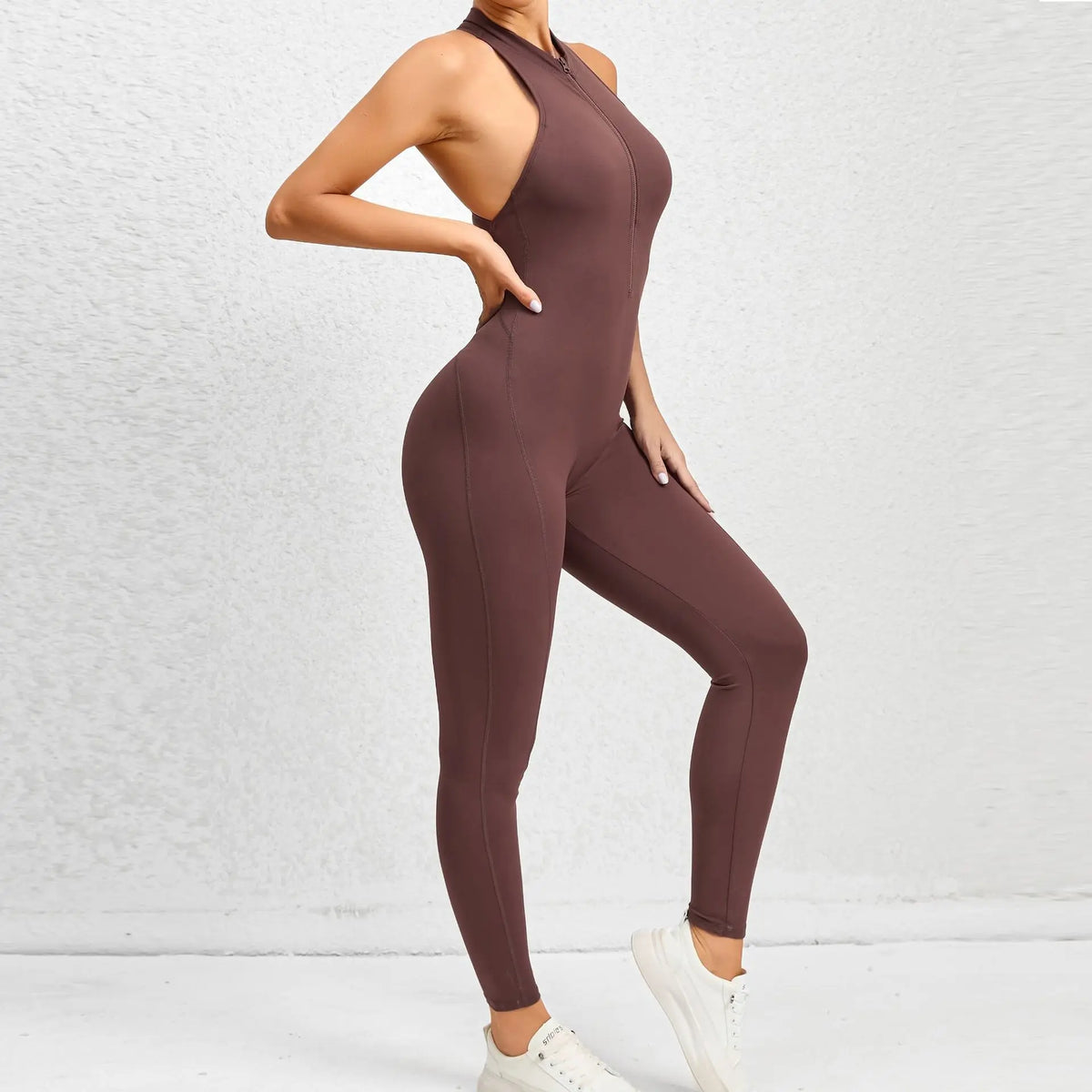 Sexy Hollow Backless Bodycon Scrunch Sport Jumpsuit Raises Butt Woman One Piece Gym Set Sleeveless Zipper Yoga Fitness Overalls