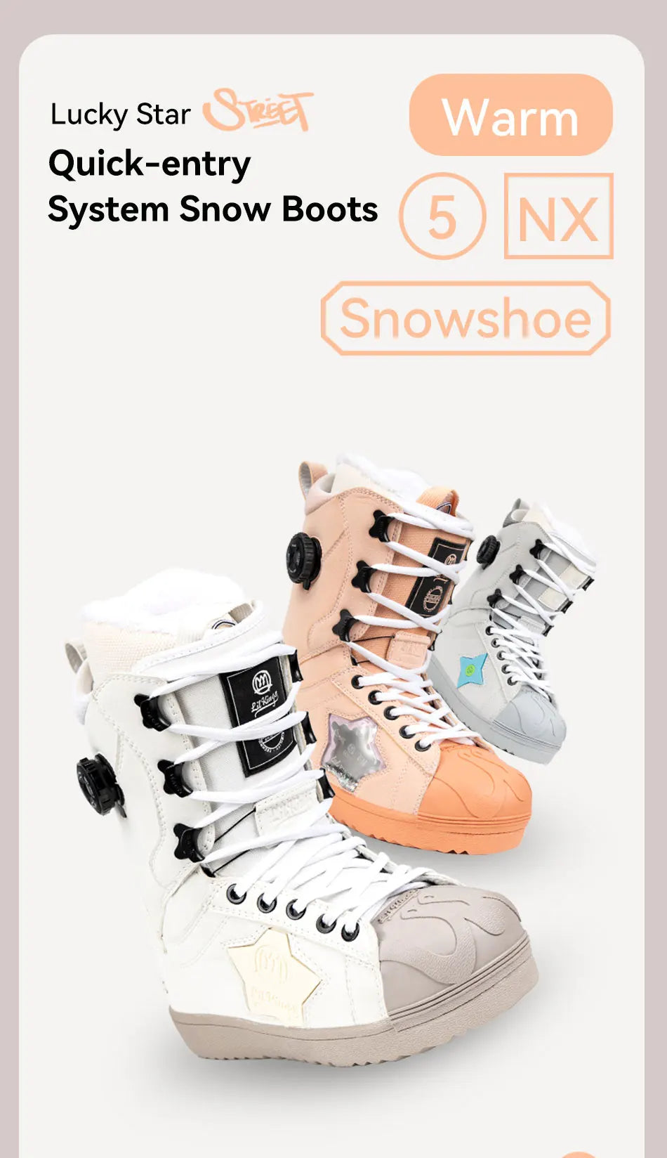 LILKINGS Wishing Star Snowboard Boots Side Buckle Lacing Quick Entry Thermo Liner Women Men 36-45