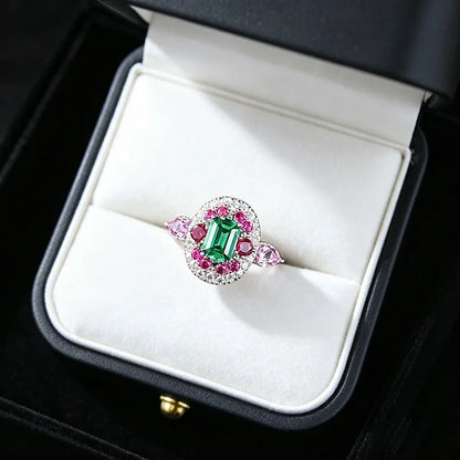 Luxury white gold solid platinum PT950 retro contrasting real emerald 5*7mm ring luxury banquet jewelry