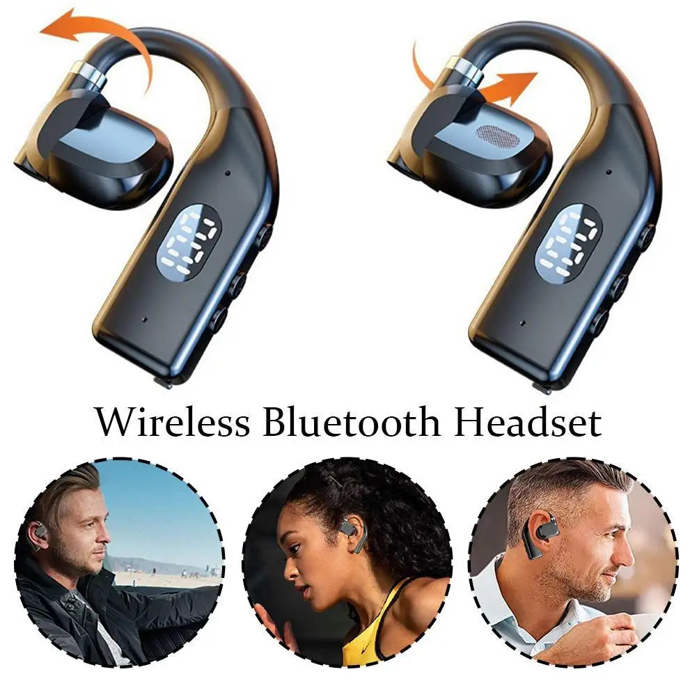 2PCS Bluetooth Ear Hooks Rotatable Earphones LED Digital Display Wireless Sport Headphones Long Battery Life Headset
