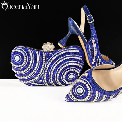 Queena Yan High-end Matching Women's Shoes with Diamond Hard Box Bag Popular in Nigeria Party Women's High Heels