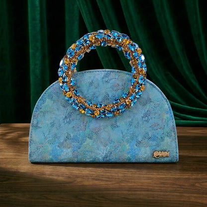 Multicolor Glitter Rhinestone Ring Handle Evening Clutch And Women High Heels Shoes Set Wedding Party Matching Bag
