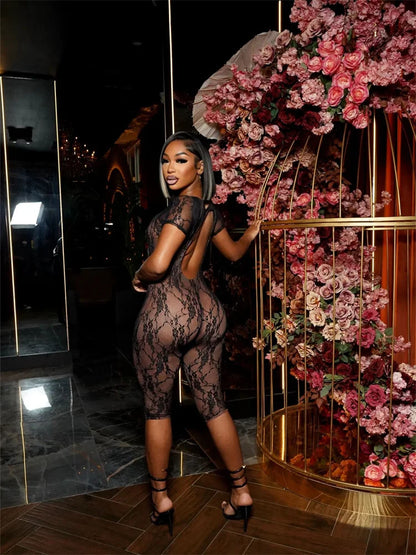 Wholesale Clothing Casual Jumpsuit Women 2024 One-pieces Rompers Womens Summer Black Bodycon Lace See Though Romper Playsuits