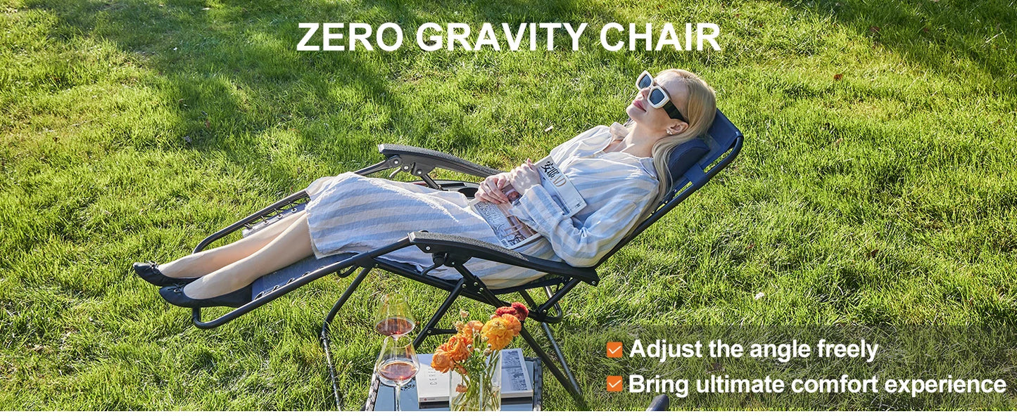 JHK Zero Gravity Portable Recliner Camping Patio Outdoor Garden Lounge Chair with Cup Holder Trays Adjustable Pillow for Backyard