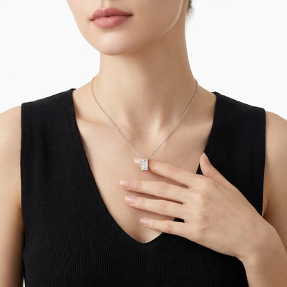 S925 Sterling Silver D‑Color Moissanite Necklace, Emerald Cut & Baguette Stones, GRA Certified Hypoallergenic Gift for Women