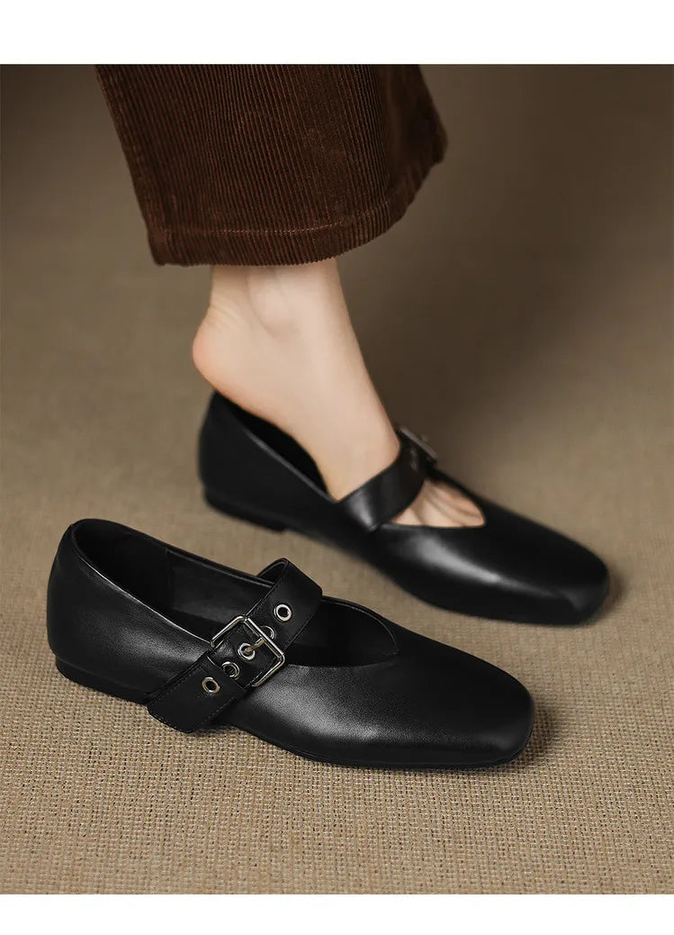 DIMANYU Flat Shoes Women’s 2026 New Buckle Mary Jane Female Shoes Genuine Leather Large Size Ballet Women Loafers