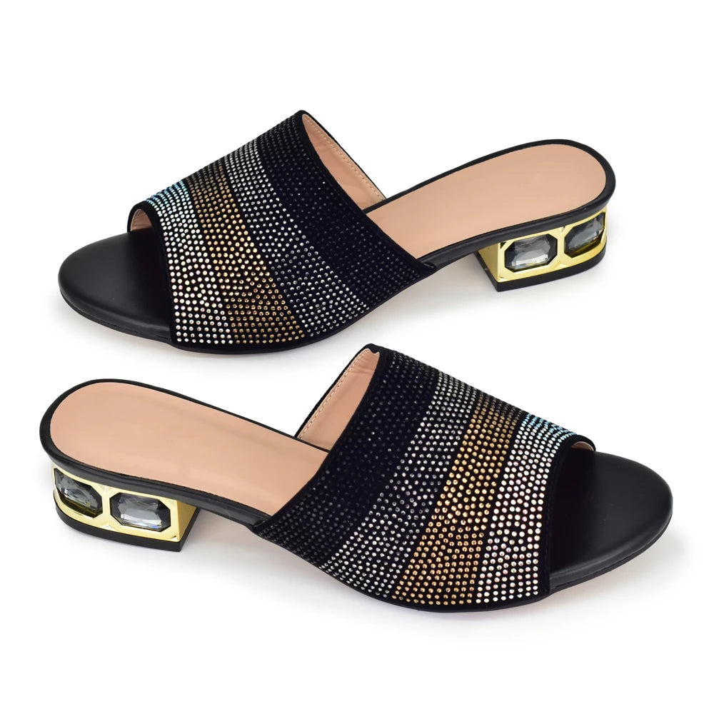 Latest Shoes Women Luxury Rhinestone Crystal Pumps 2024 New Fashion Slippers Sandals Party Low Heels Elegant Italian Women Shoes