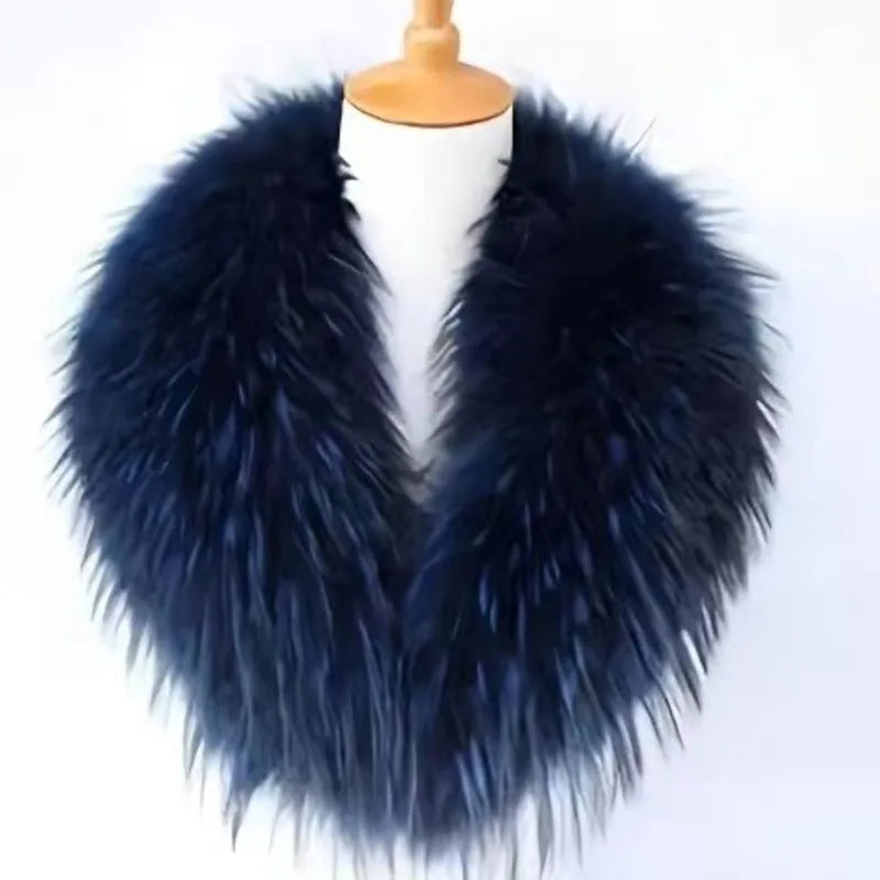 Winter Real Fox Fur Collar Woman Furry Natural Raccoon Fur Scarf Shawls Luxury Neck Warmer Wraps For Coat Fur Scarves Large Size