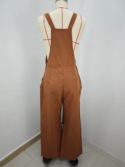 Early Autumn One-Piece Suit 2026 European And American Style Vacation Beach Retro Pocket Solid Color Workwear Strap Suit Thin Mo