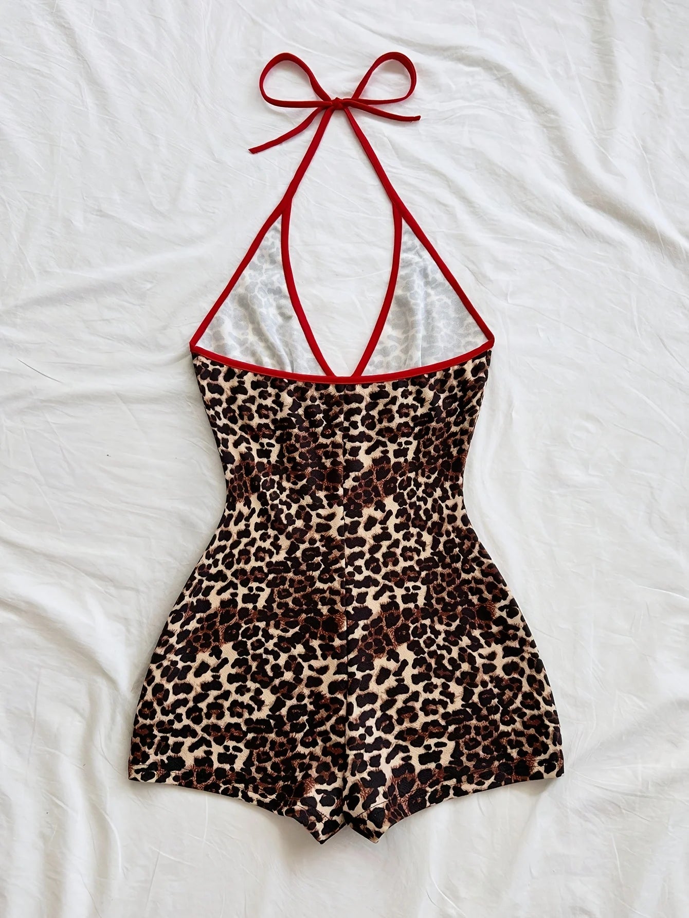Women's Summer Leisure Vacation New V-Neck Camisole Tie Bow Front Hollow Black and White Contrasting Border Tight Ribbed Jumpsui
