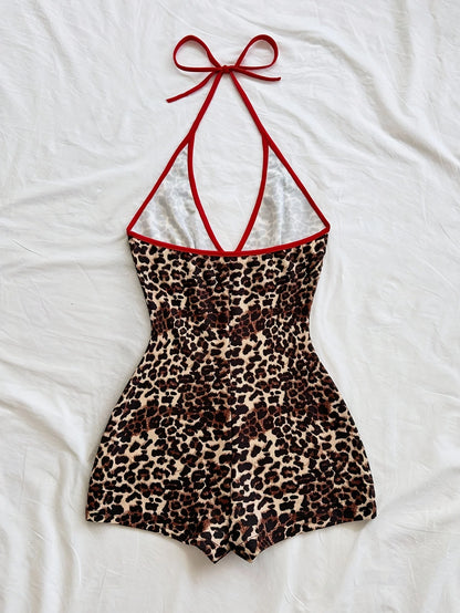 Women's Summer Leisure Vacation New V-Neck Camisole Tie Bow Front Hollow Black and White Contrasting Border Tight Ribbed Jumpsui