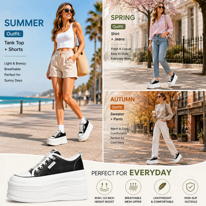 Fujin Casual Shoes For Woman Shoes on Platform Heel Shoes 9 cm 3 inch  White Comfortable High Heel Hidden Chunky Wedge Sneakers