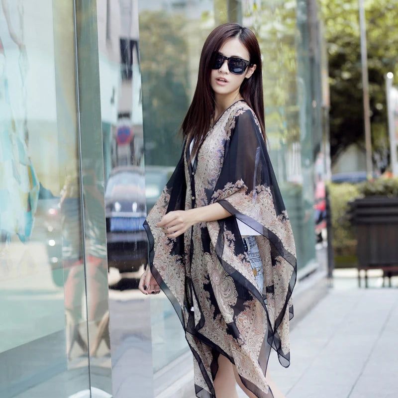 110*160cm Multifunctional Shawl Summer Sunscreen Chiffon Printed Scarf Oversized Beach Silk Scarf New