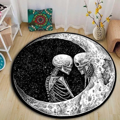 Gothic Satanic Cat & Goat Round Area Rug, Dark Aesthetic Throne Pattern Floor Mat Non-Slip Washable Circle Carpet for Home Decor