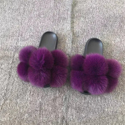 Natural Fox Fur Slippers, Fashionable Outdoor Multi-Color Animal Hair Slippers, Women's Gifts, Soft EVA Sole Slippers, On Trend