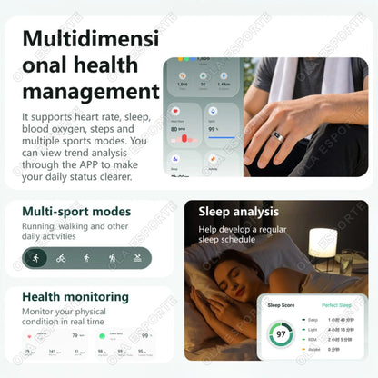 New AI Recording Smart Ring 2026 Heart Rate Health Monitoring Gesture Control AI-Translation Waterproof Multiple Sport Smartring