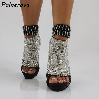 Pearl Ankle Band Sandals Peep Toe Ankle Band Hollow Narrow Band Shoes Women Back Zipper Summer Elegant Luxury Party Sexy Shoes