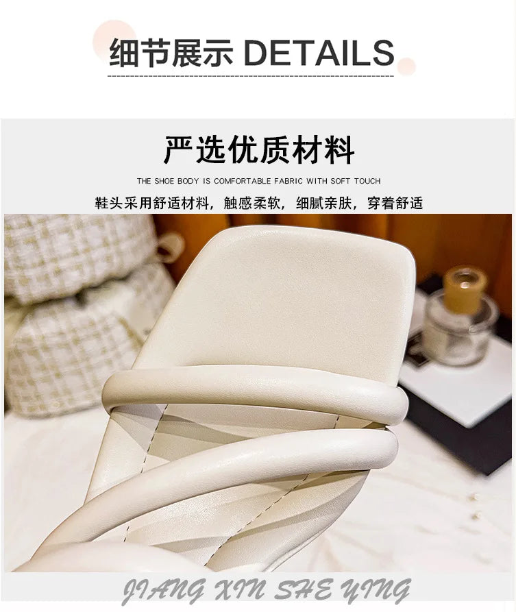 Elegant Ladies Glass Tacones Slippers Open Toe Thick Band Sandals Women High Heels Shoes Wedges Open Toe Slides Beach Sandalias